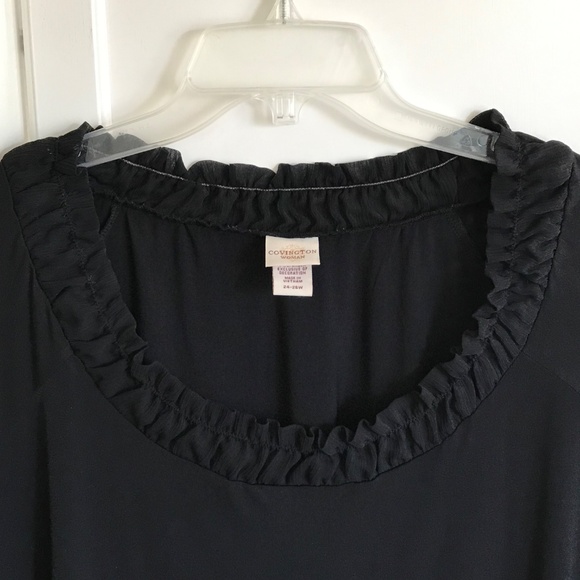 COVINGTON Ruffle Round Neck Black Short Sleeve Blouse Women’s Plus Size 26 2X - Picture 2 of 16